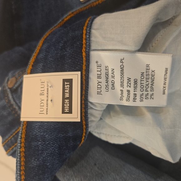 NWT Judy Blue Dad Jeans High Waisted Button Fly Straight Leg Stone Wash Blue 22W - Picture 9 of 13